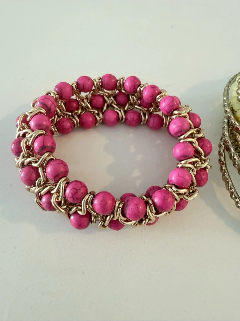 Stackable Bead Bracelet Set - Pink and Yellow